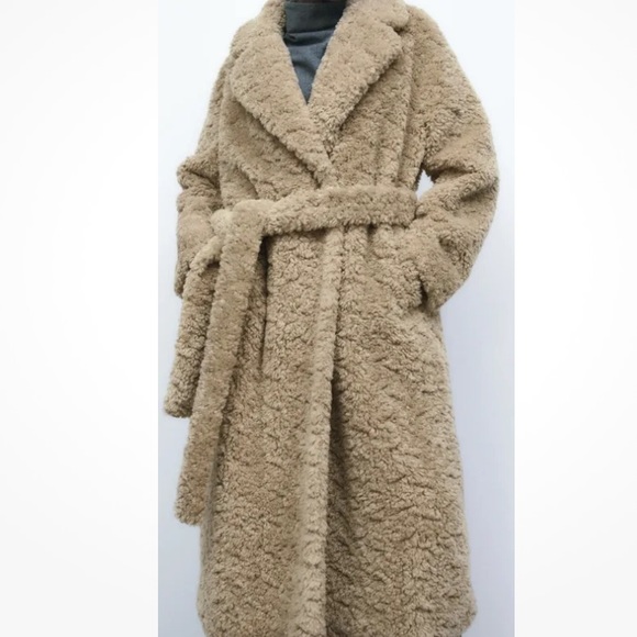 Zara Long Fleece Coat - Light Camel - Picture 7 of 12